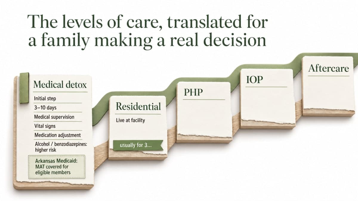 Visualize the continuum-of-care ladder described in the section, with the specific durations cited in prose