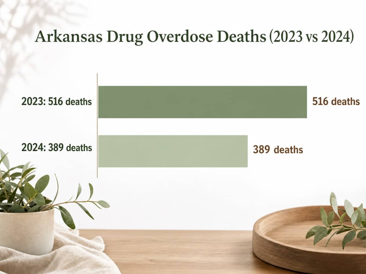 Chart showing Arkansas Drug Overdose Deaths (2023 vs 2024)