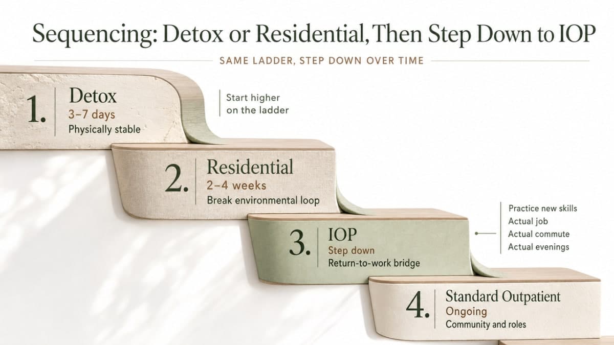 Illustrate the recommended sequential step-down treatment pathway described in the section as a patient journey