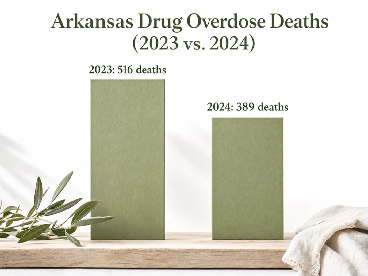 Chart showing Arkansas Drug Overdose Deaths (2023 vs. 2024)