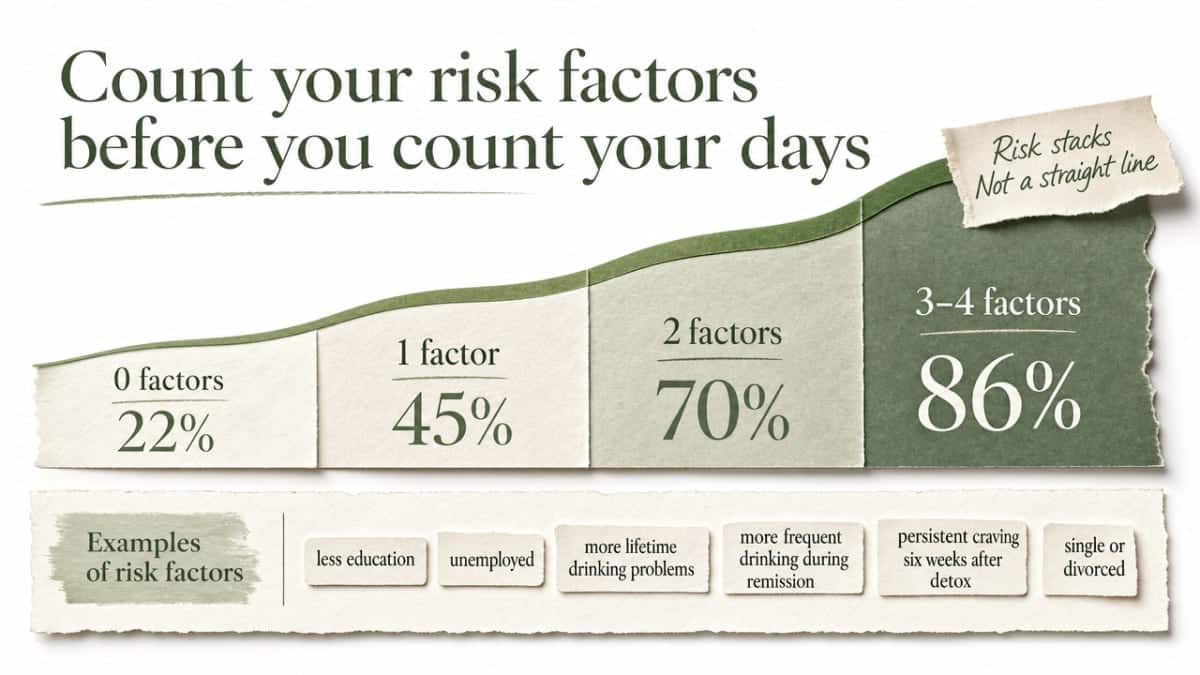 Visualize the non-linear stacking of relapse risk as factors accumulate, directly supporting the Moos and Moos finding cited in the section