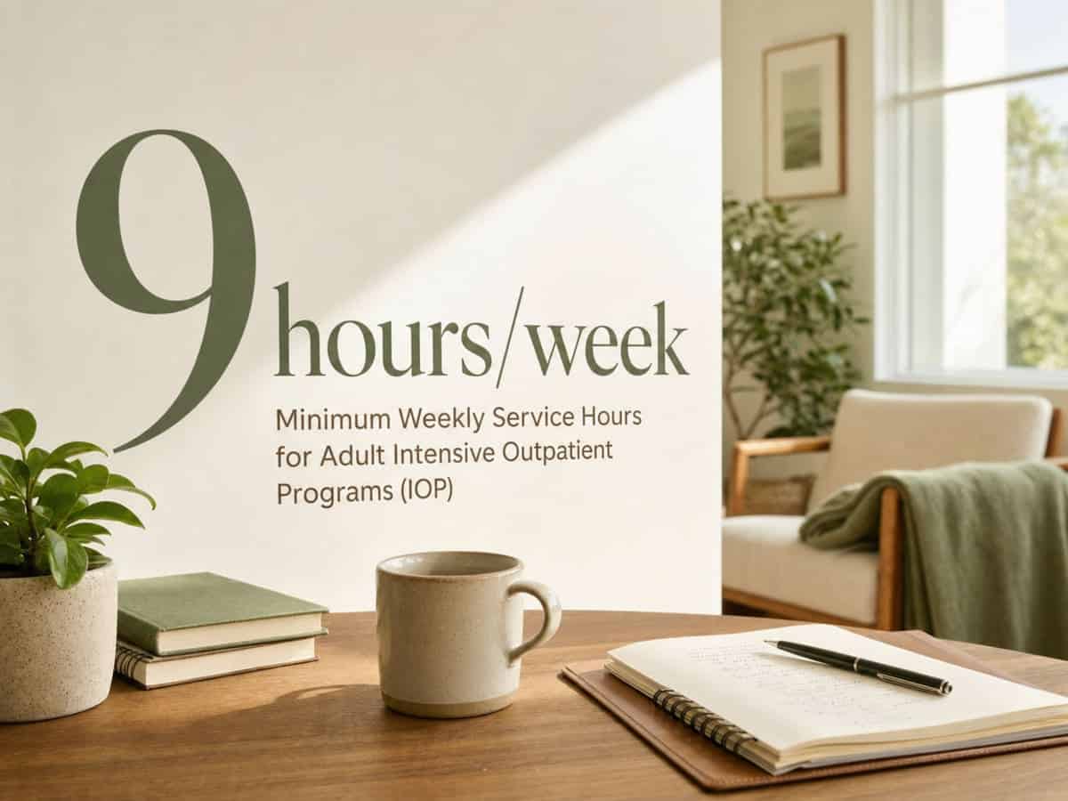 Infographic showing Minimum Weekly Service Hours for Adult Intensive Outpatient Programs (IOP)