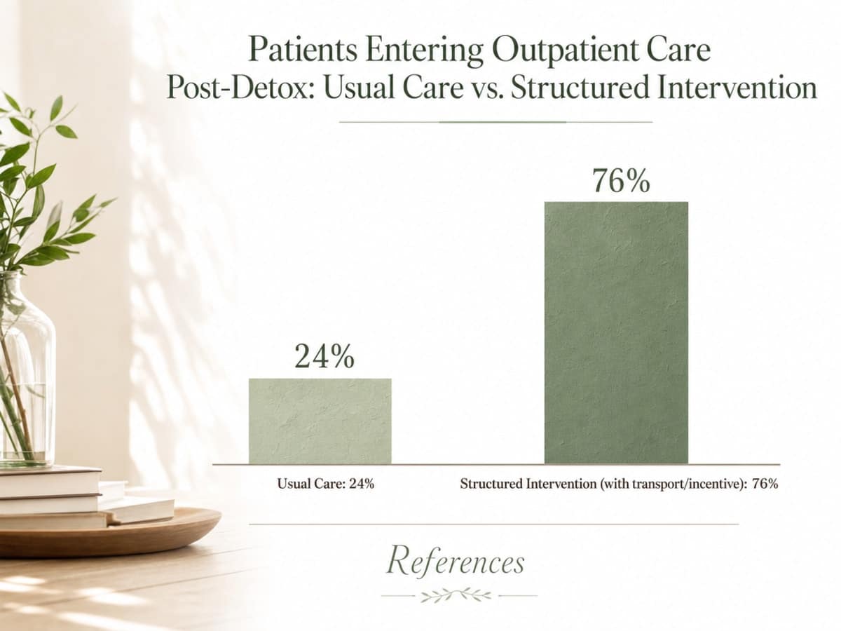 Chart showing Patients Entering Outpatient Care Post-Detox: Usual Care vs. Structured Intervention