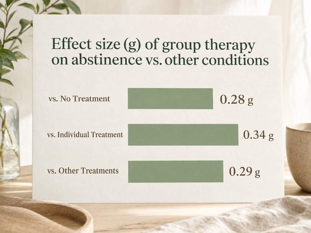 Chart showing Effect size (g) of group therapy on abstinence vs. other conditions