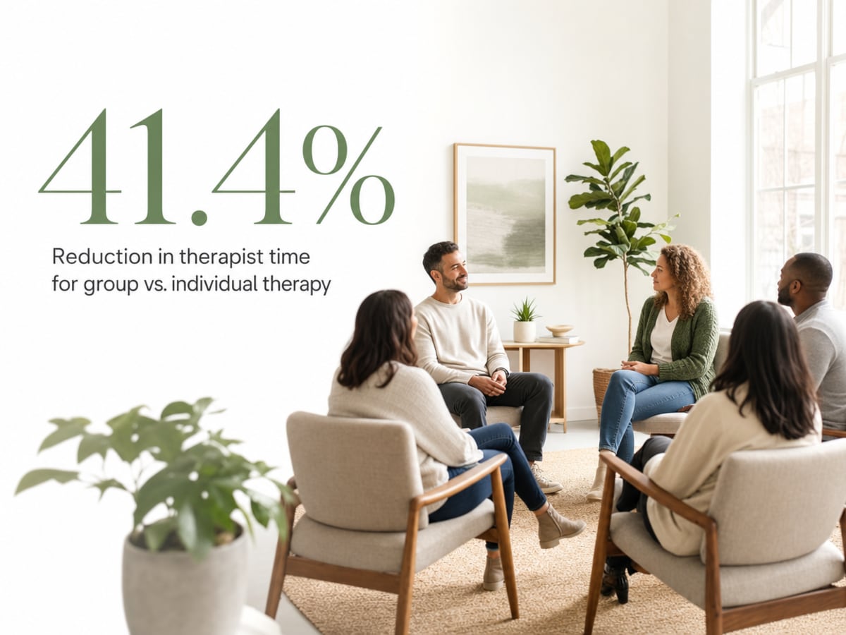 Infographic showing Reduction in therapist time for group vs. individual therapy