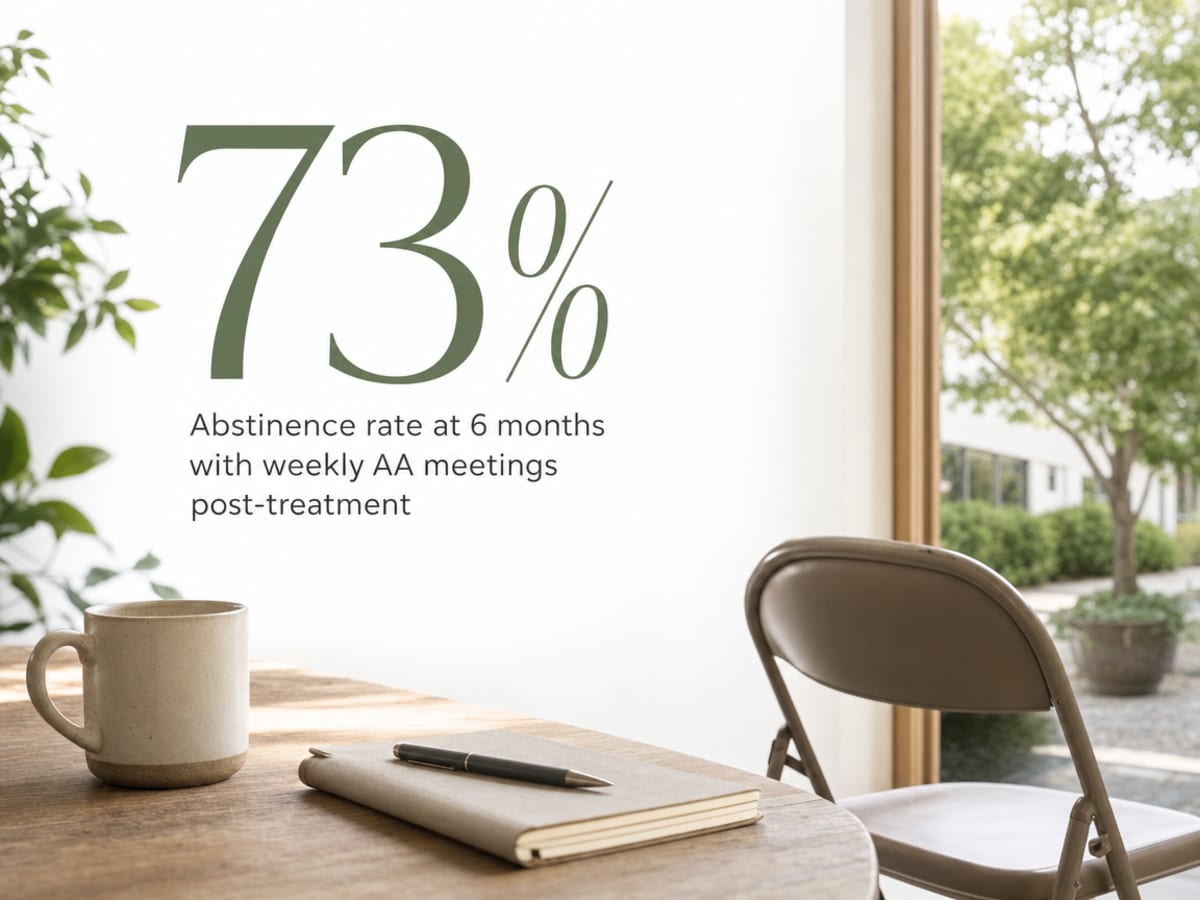 Infographic showing Abstinence rate at 6 months with weekly AA meetings post-treatment