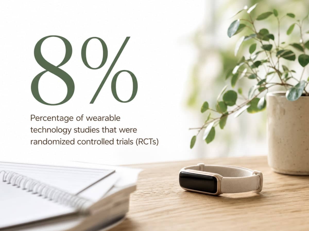 Infographic showing Percentage of wearable technology studies that were randomized controlled trials (RCTs)