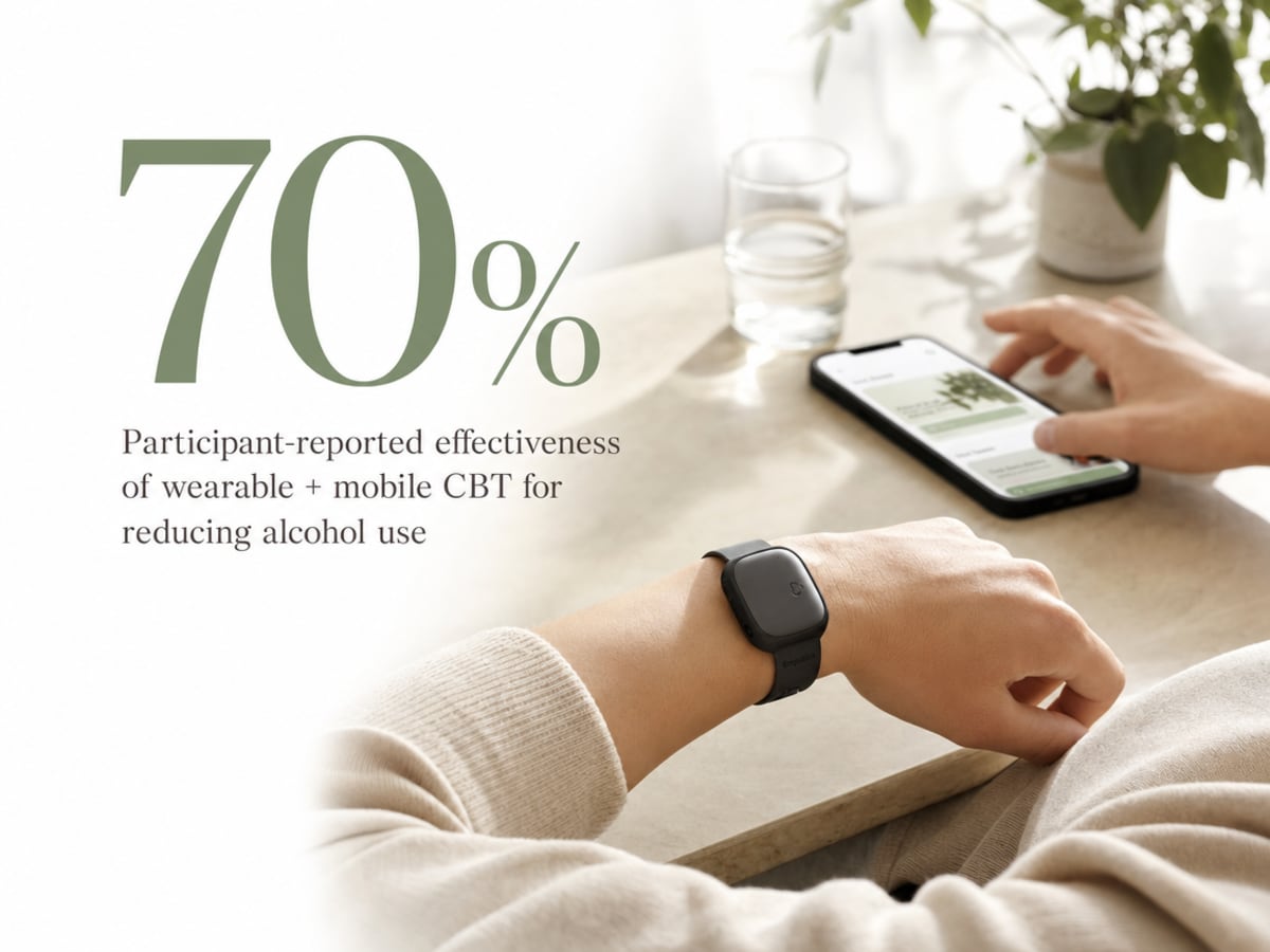 Infographic showing Participant-reported effectiveness of wearable + mobile CBT for reducing alcohol use