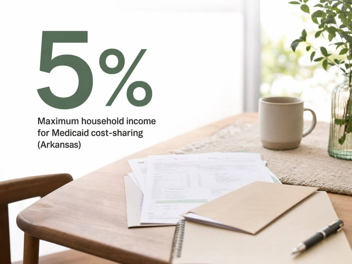 Infographic showing Maximum household income for Medicaid cost-sharing (Arkansas)