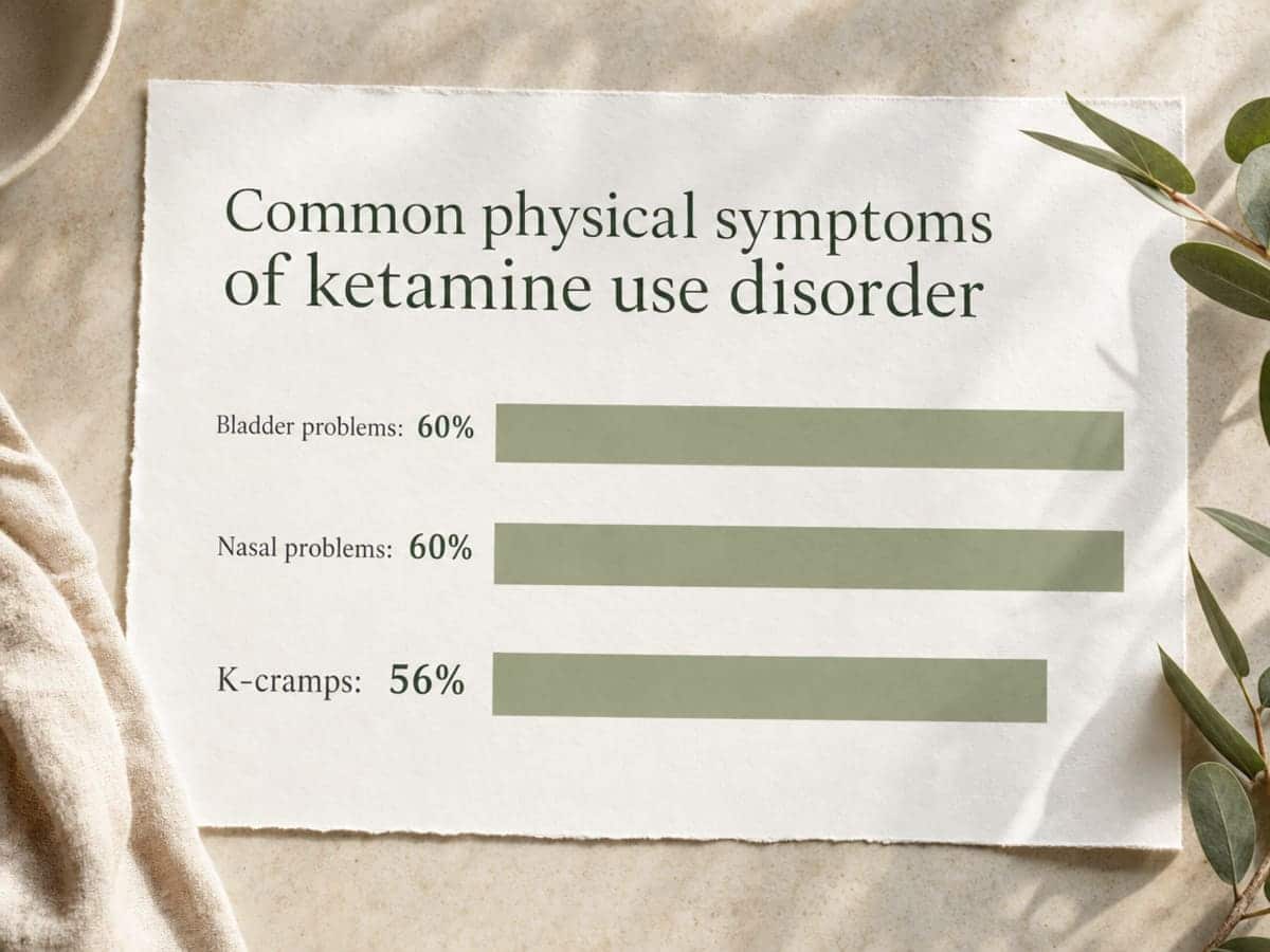 Chart showing Common physical symptoms of ketamine use disorder