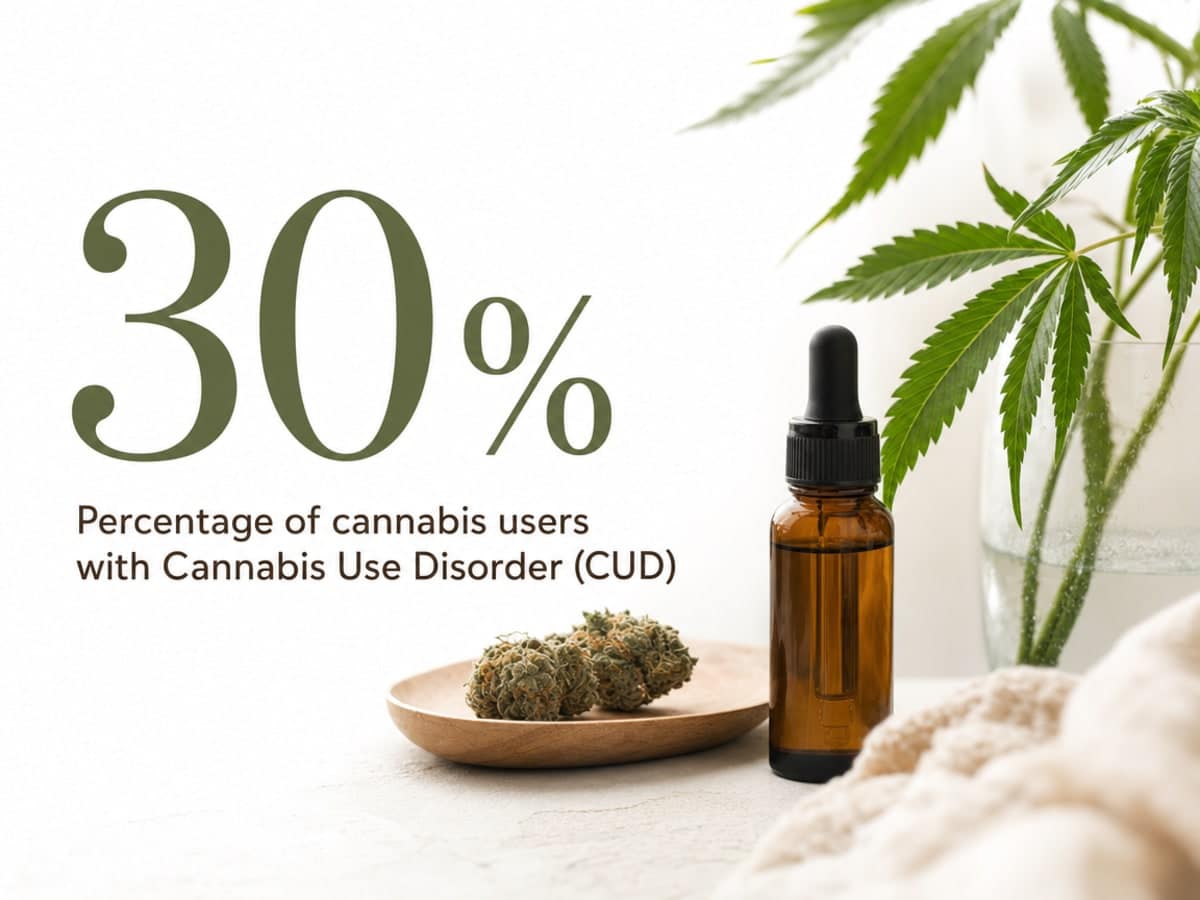 Infographic showing Percentage of cannabis users with Cannabis Use Disorder (CUD)