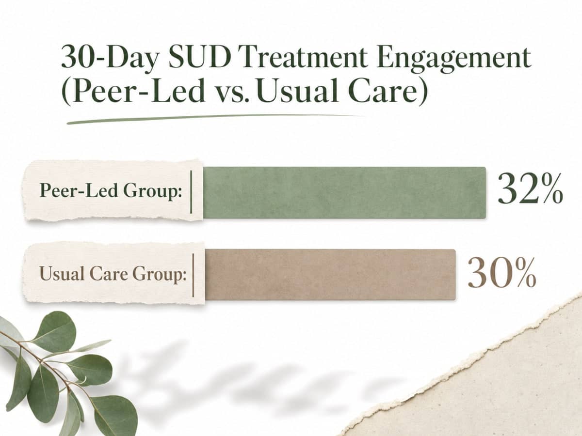 Chart showing 30-Day SUD Treatment Engagement (Peer-Led vs. Usual Care)