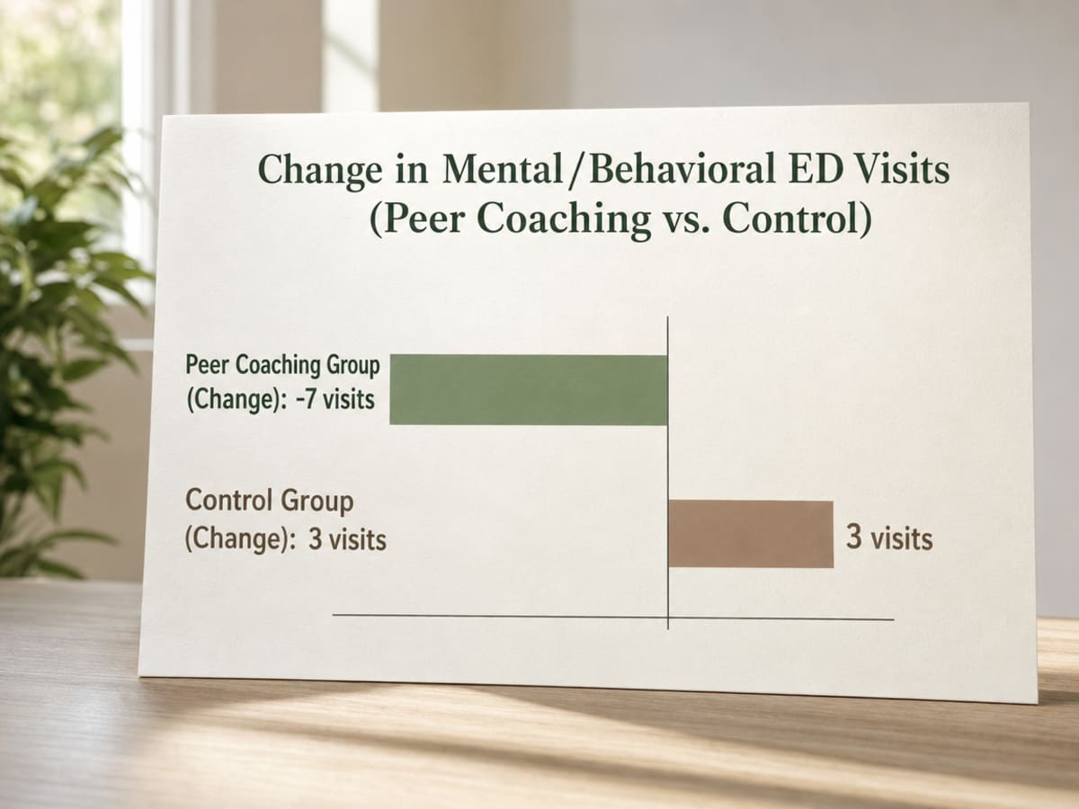 Chart showing Change in Mental/Behavioral ED Visits (Peer Coaching vs. Control)