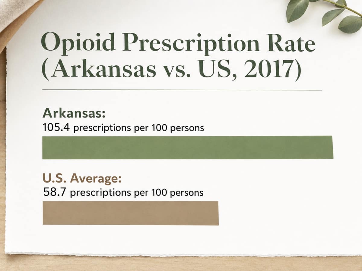 Chart showing Opioid Prescription Rate (Arkansas vs. US, 2017)