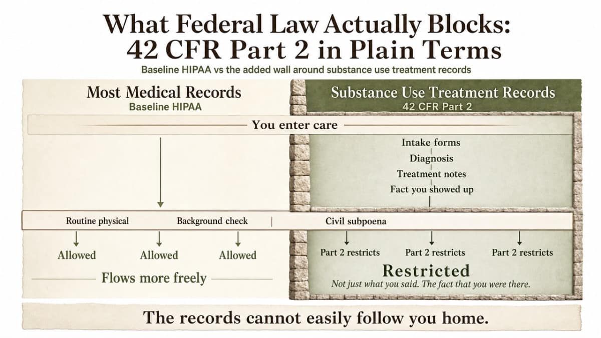 Compare the baseline HIPAA protections most patients know with the additional wall that 42 CFR Part 2 places around substance use treatment records, directly supporting the section's core comparison