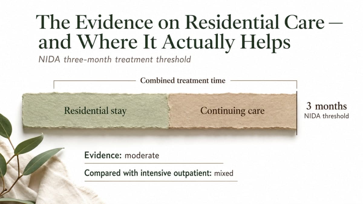 Illustrate the NIDA three-month treatment threshold discussed in the subsection, showing how a residential stay plus continuing care combine to reach it