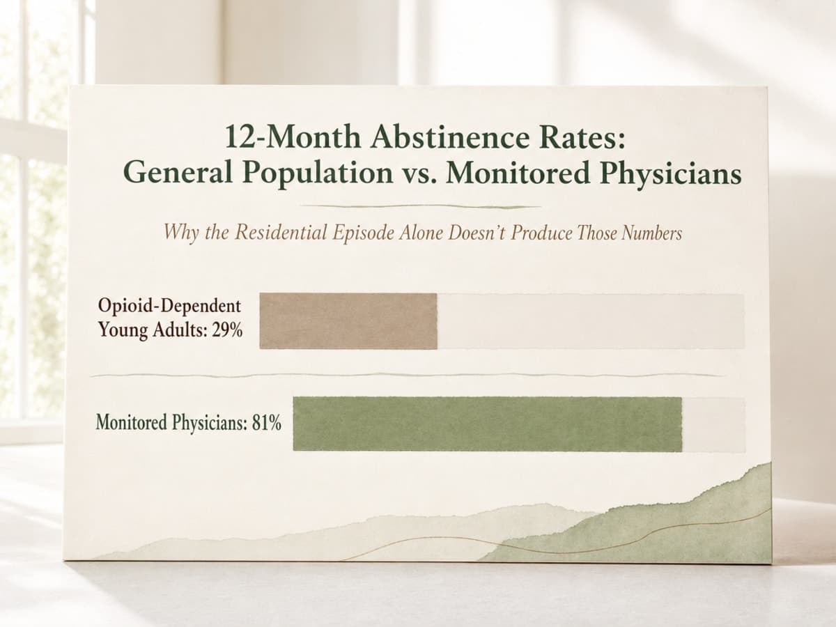 Chart showing 12-Month Abstinence Rates: General Population vs. Monitored Physicians
