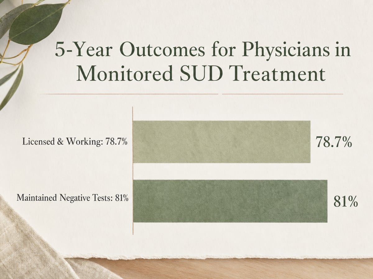 Chart showing 5-Year Outcomes for Physicians in Monitored SUD Treatment