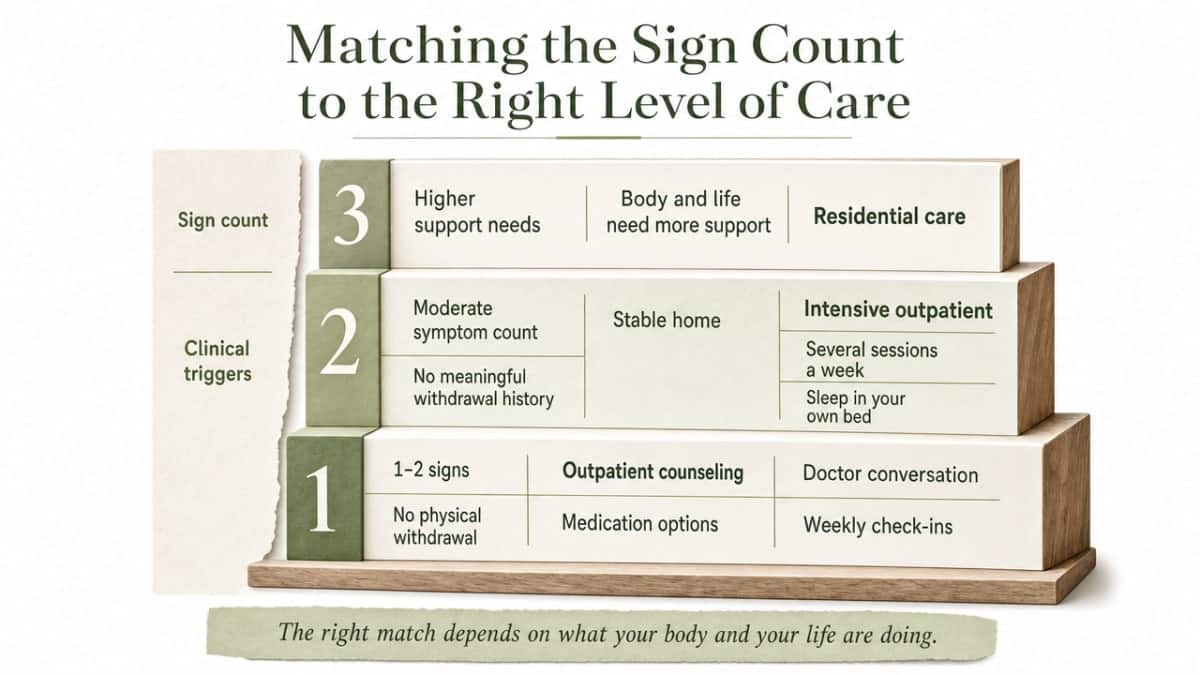 Process infographic showing the article's level-of-care matching framework, which is a governance/decision model directly explained in this section
