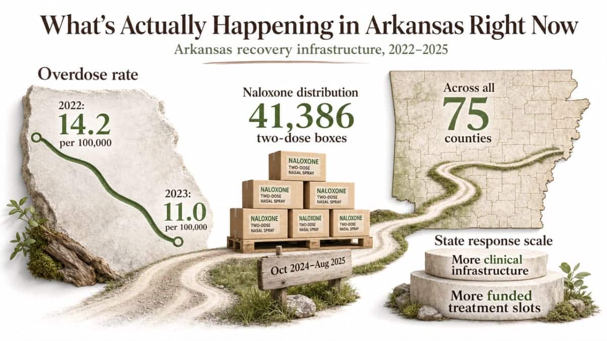 Visualize the concrete Arkansas recovery infrastructure numbers cited in this section so readers grasp the scale of state response
