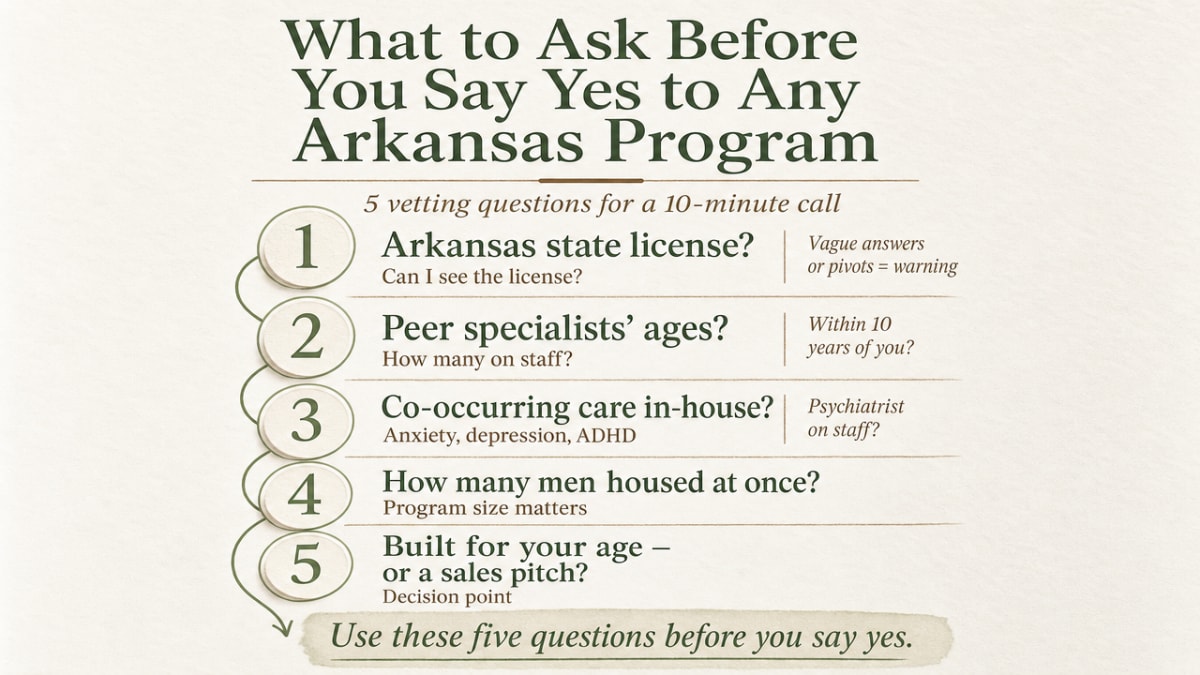 Process infographic listing the five vetting questions from the section as a decision framework readers can use on calls
