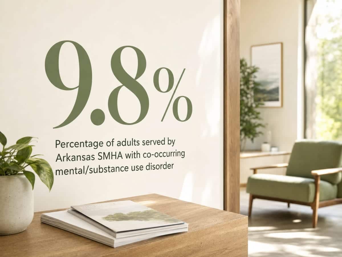 Infographic showing Percentage of adults served by Arkansas SMHA with co-occurring mental/substance use disorder