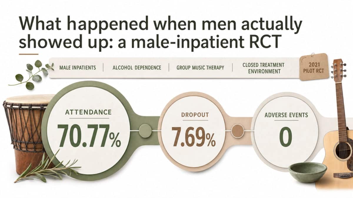 Visualize the three engagement figures from the male-inpatient music therapy RCT that are explicitly cited in the surrounding prose