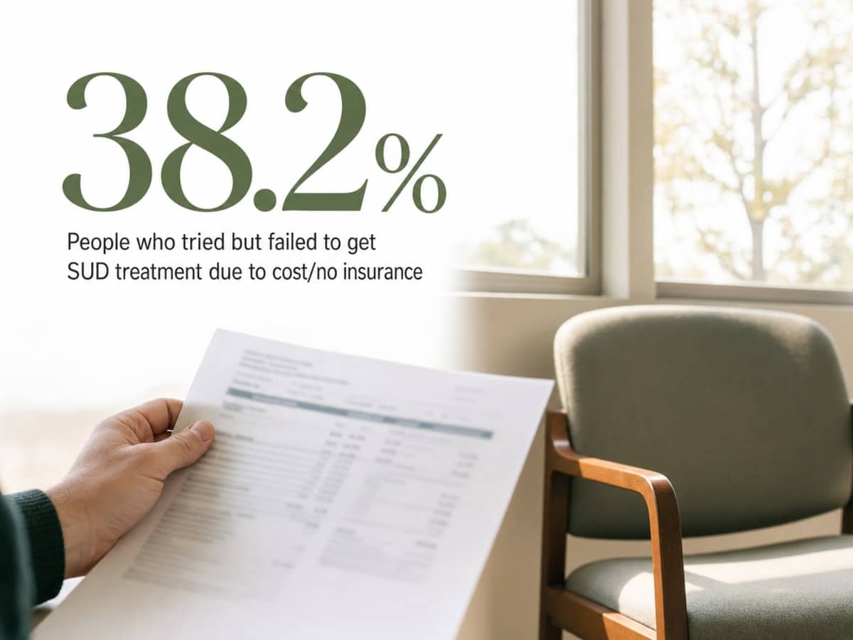 Infographic showing People who tried but failed to get SUD treatment due to cost/no insurance