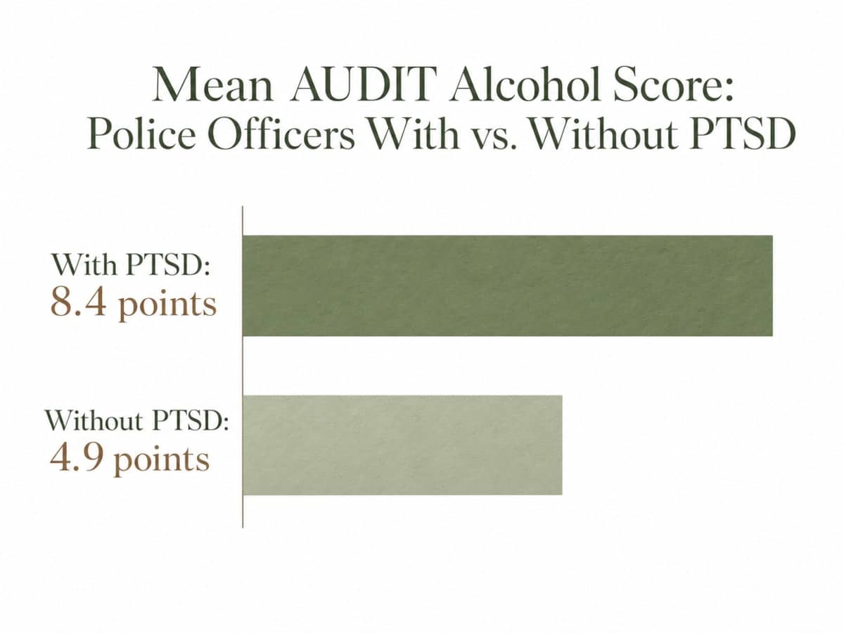 Chart showing Mean AUDIT Alcohol Score: Police Officers With vs. Without PTSD
