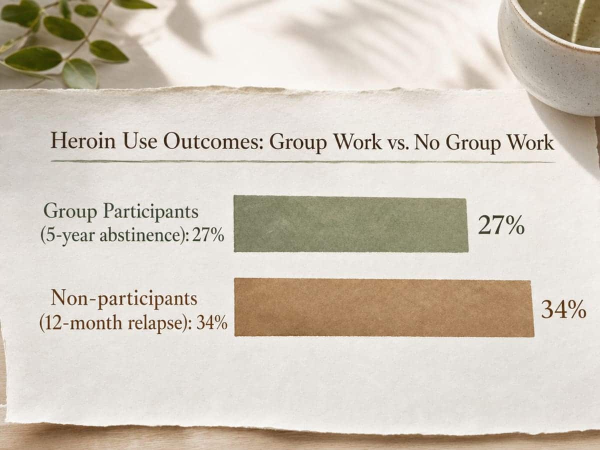 Chart showing Heroin Use Outcomes: Group Work vs. No Group Work