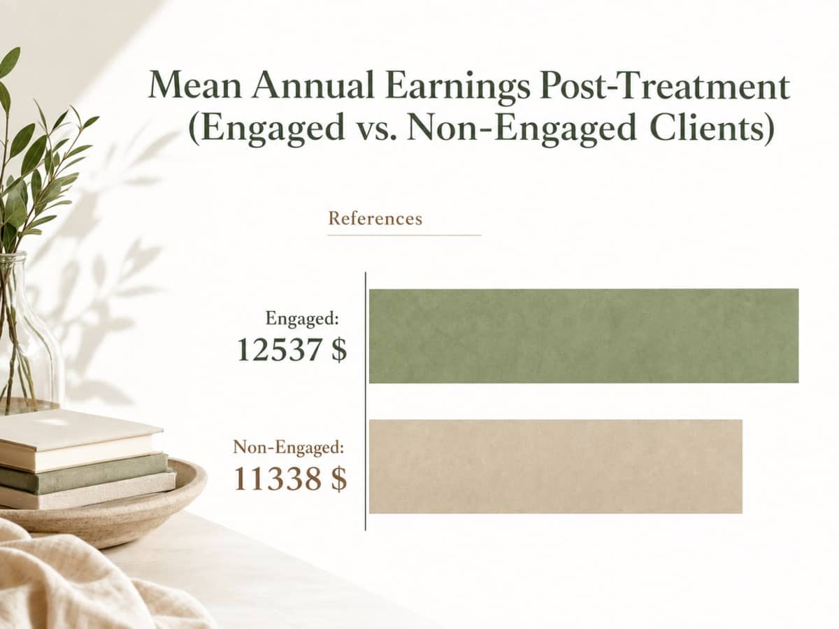 Chart showing Mean Annual Earnings Post-Treatment (Engaged vs. Non-Engaged Clients)