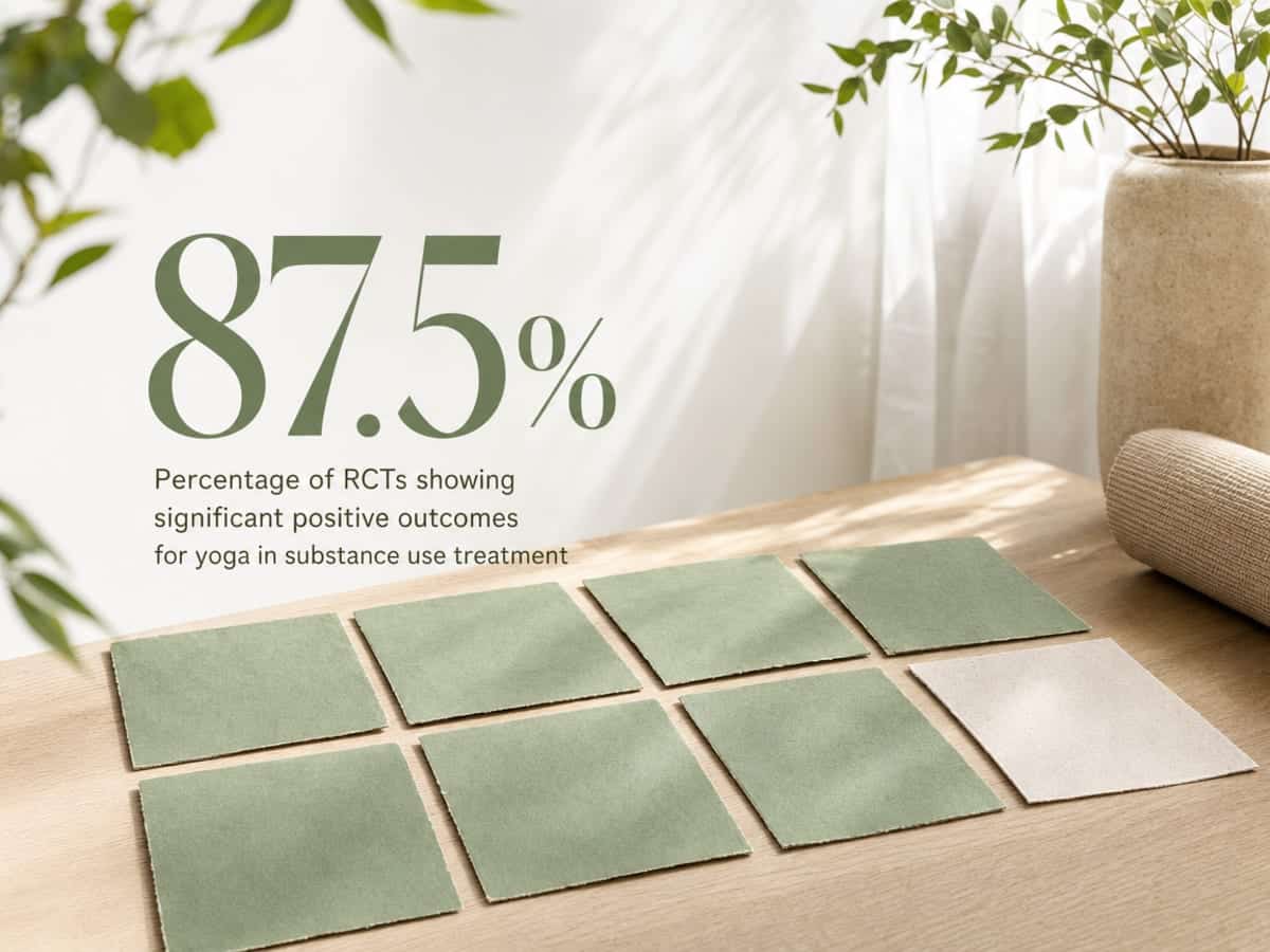 Infographic showing Percentage of RCTs showing significant positive outcomes for yoga in substance use treatment